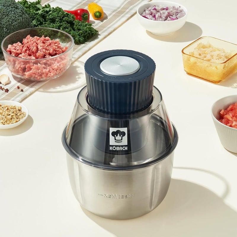 KOBACH Electric Food Processor & Meat Grinder – 1.9 Qt Food Chopper with Pure Copper Motor, Dual-Layer Blades, Procesador de Alimentos Electrico - Image 2